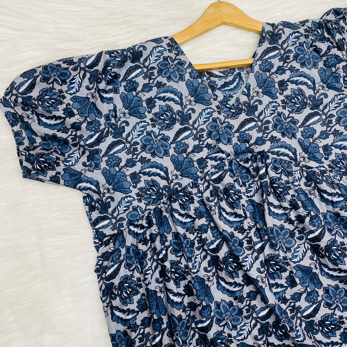 Feeding Frock Alia Cut, Free Size, Ankle Length, Tie-Up, Puff Sleeve Sleepwear in Softest Cotton Fabric (Bra Size 34"-38" | 50”-52″ length)