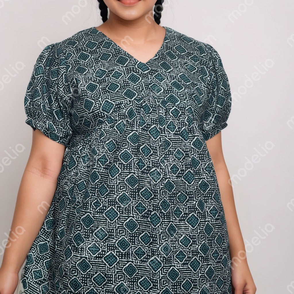 Feeding Frock Alia Cut, Free Size, Ankle Length, Tie-Up, Puff Sleeve Sleepwear in Softest Cotton Fabric (Bra Size 34"-38" | 50”-52″ length)