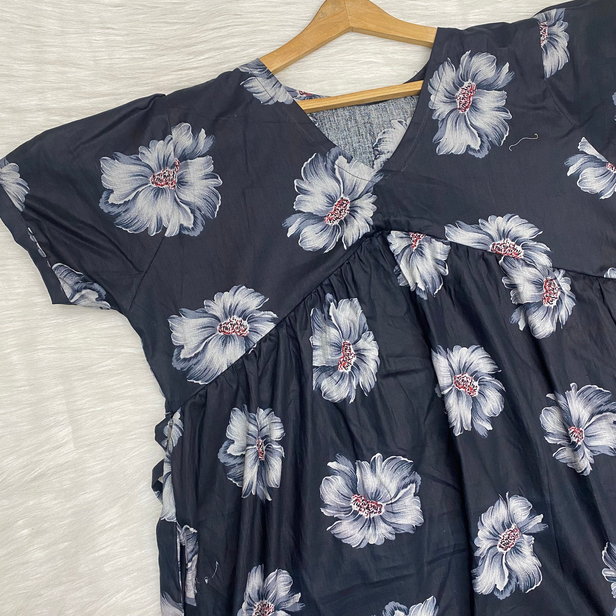 Feeding Frock Alia Cut, Free Size, Ankle Length, Tie-Up, Puff Sleeve Sleepwear in Softest Cotton Fabric (Bra Size 34"-38" | 50”-52″ length)