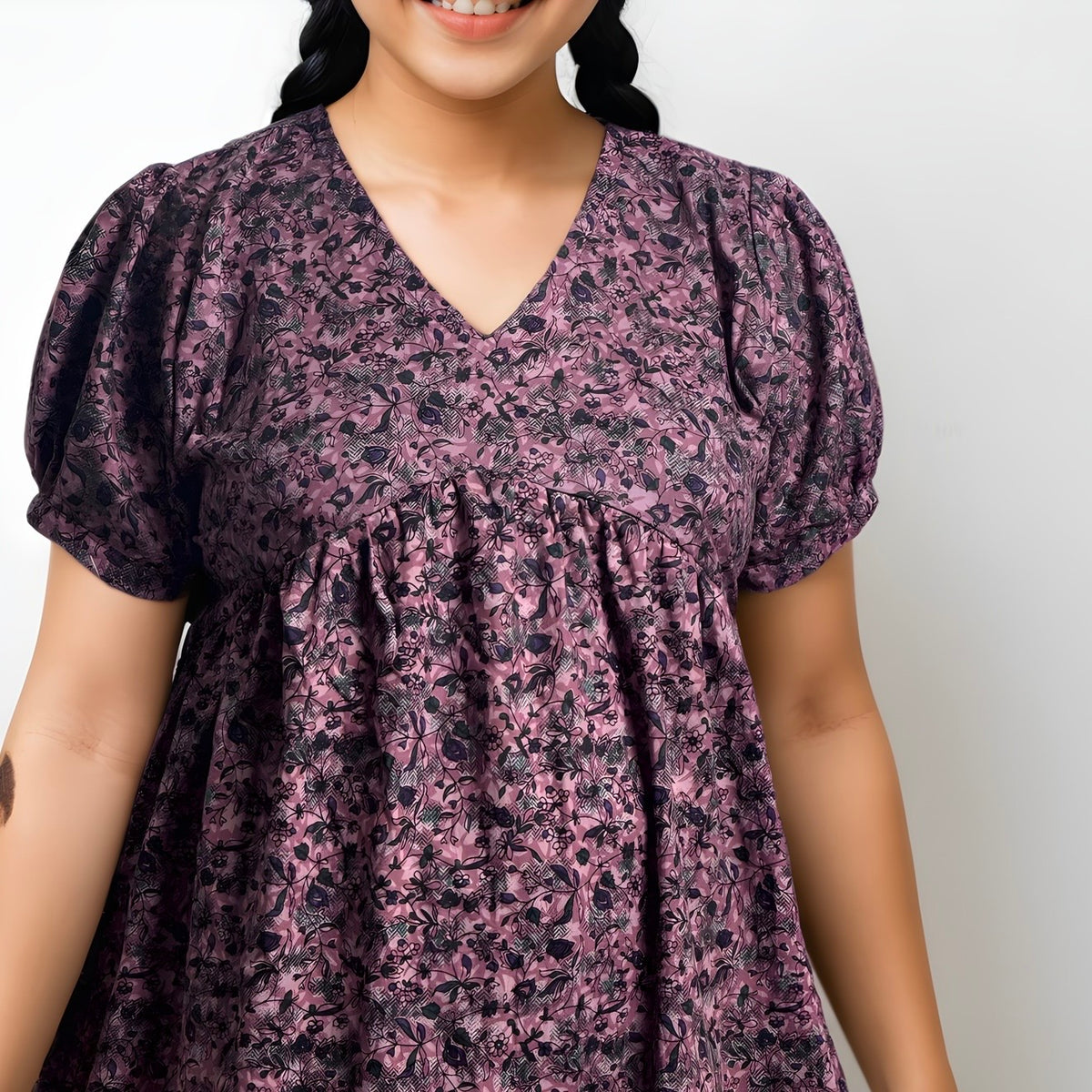 Feeding Frock Alia Cut, Free Size, Ankle Length, Tie-Up, Puff Sleeve Sleepwear in Softest Cotton Fabric (Bra Size 34"-38" | 50”-52″ length)
