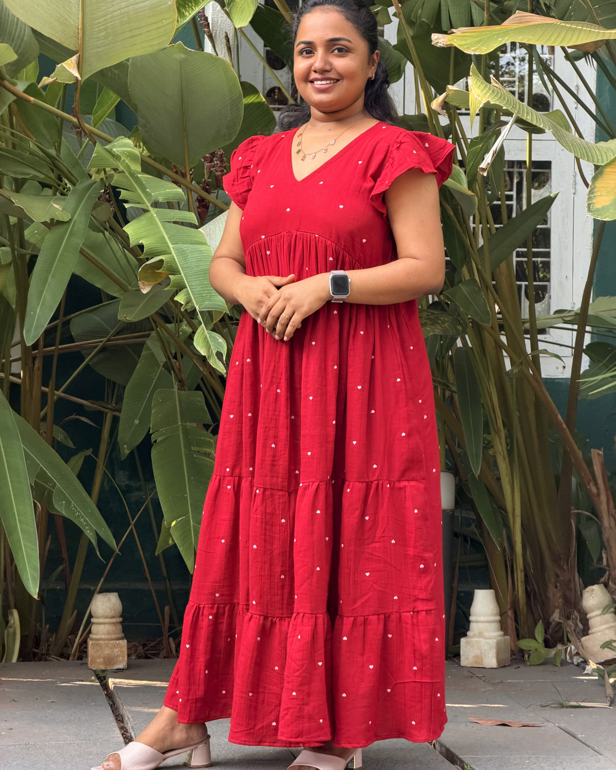Rhea | She Wardrobe Premium Double Cloth Muslin Maternity & Nursing Dress – Scarlet Bloom