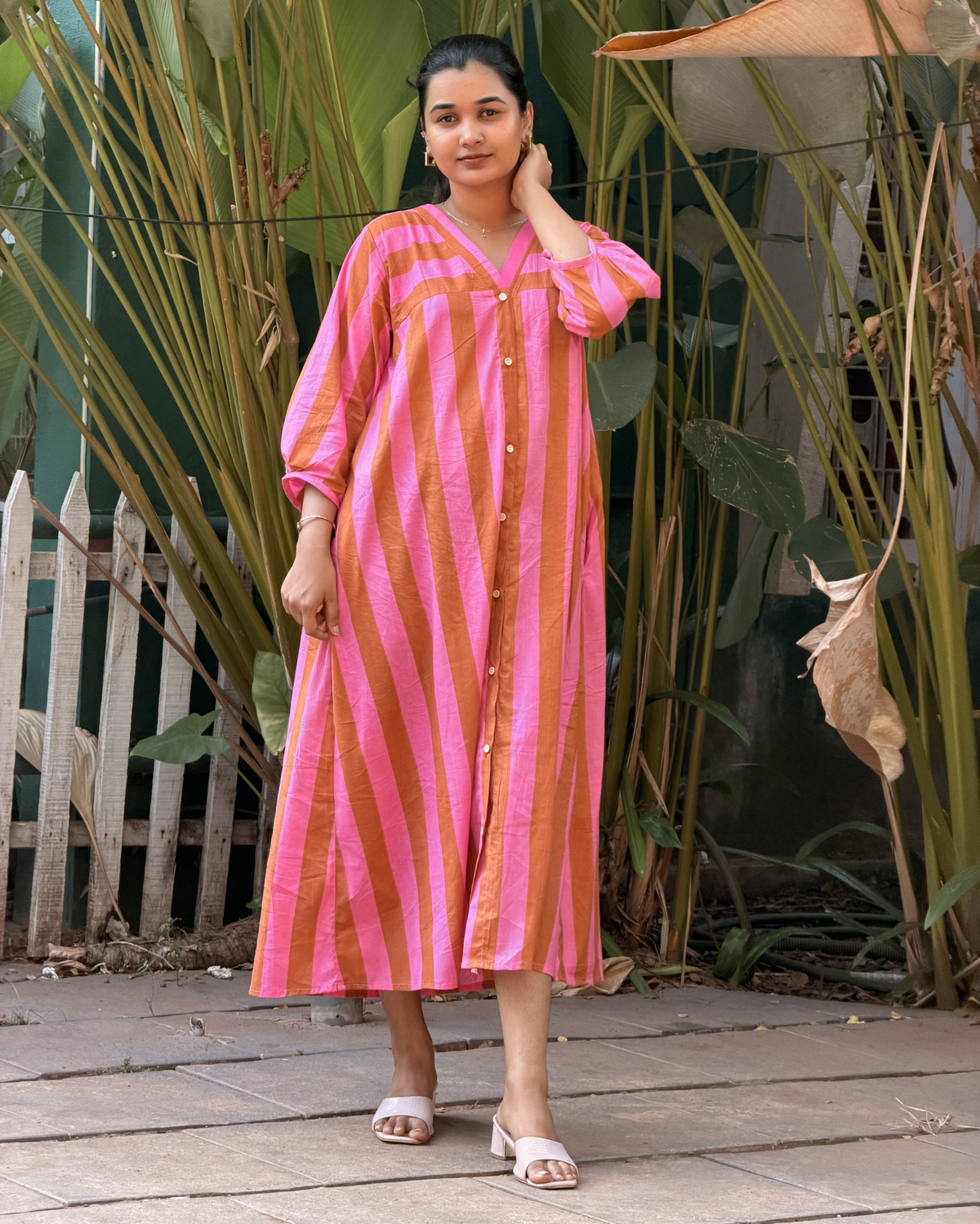 Nyra | She Wardrobe Premium Cotton Maternity & Nursing Dress – Sunset Duo Stripe