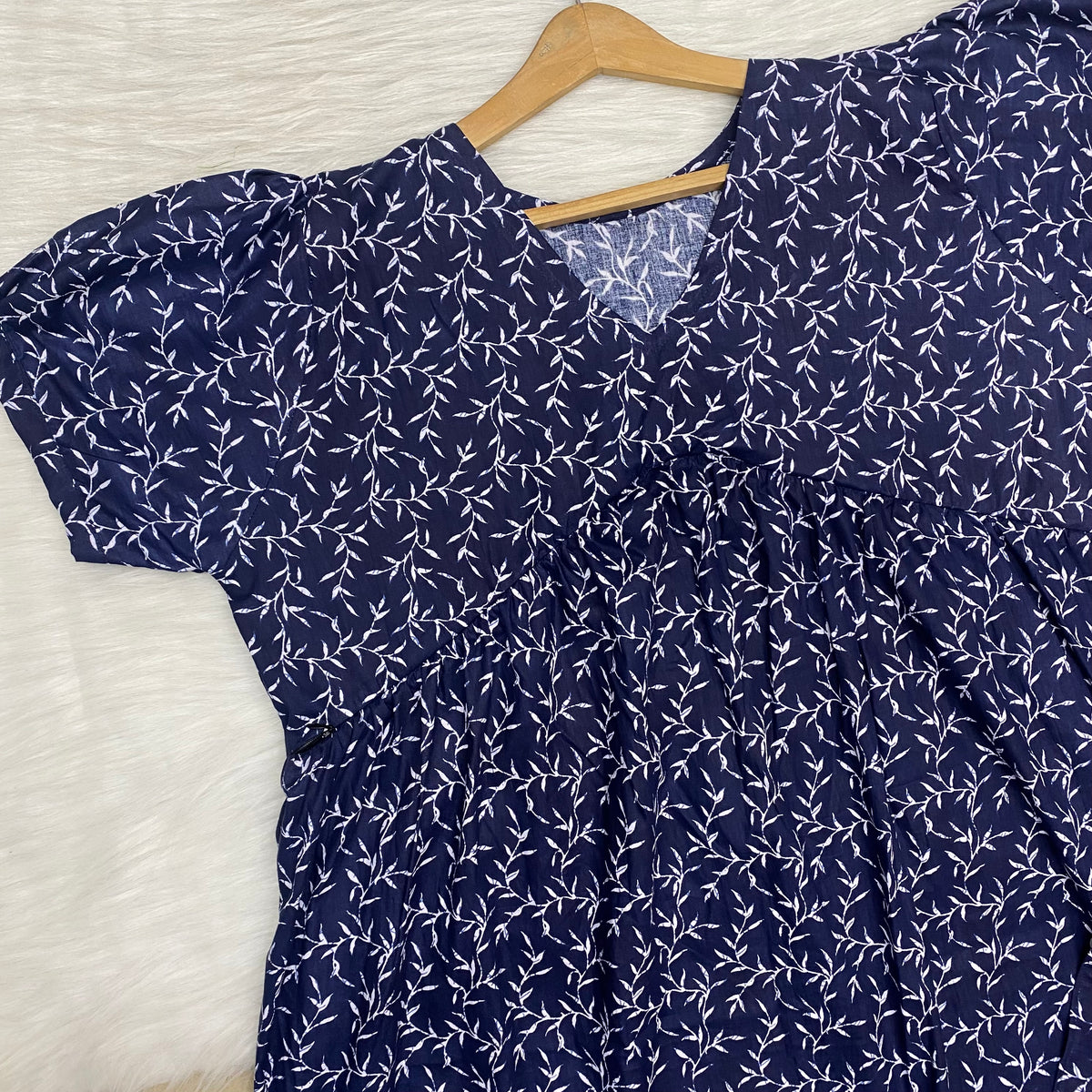 Feeding Frock Alia Cut, Free Size, Ankle Length, Tie-Up, Puff Sleeve Sleepwear in Softest Cotton Fabric (Bra Size 34"-38" | 50”-52″ length)