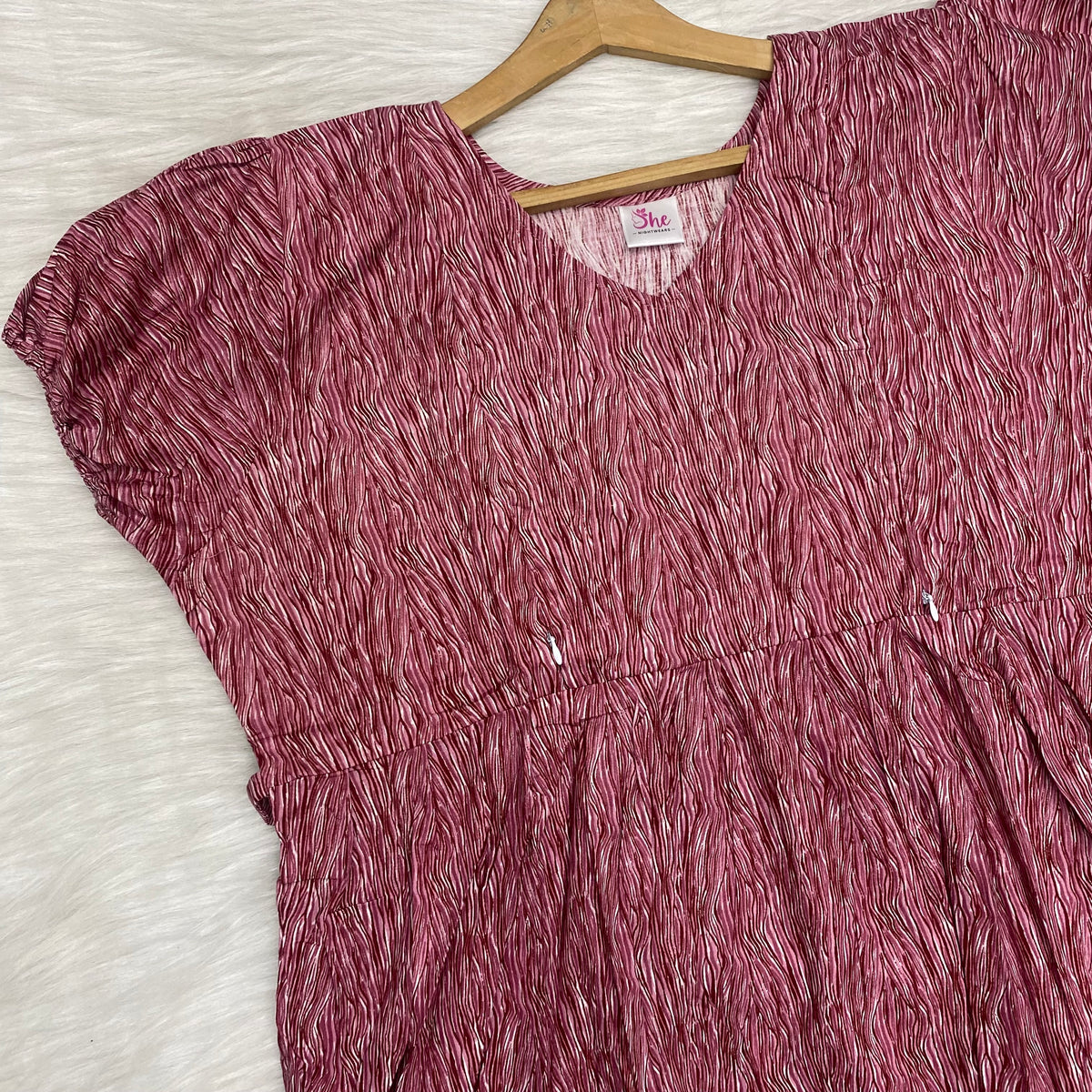 Frock Feeding Nighty, Free Size, Ankle Length, Tie-Up, Puff Sleeve Sleepwear in Softest Cotton Fabric (Bra Size 34"-38" | 50”-52″ length)