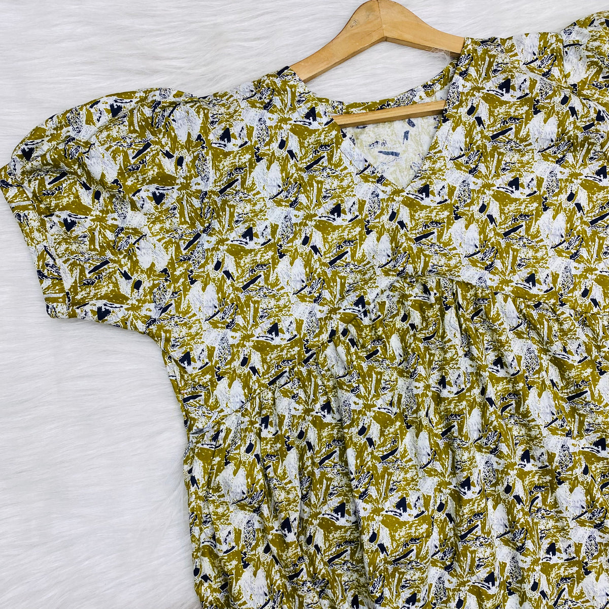 Feeding Frock Alia Cut, Free Size, Ankle Length, Tie-Up, Puff Sleeve Sleepwear in Softest Cotton Fabric (Bra Size 34"-38" | 50”-52″ length)