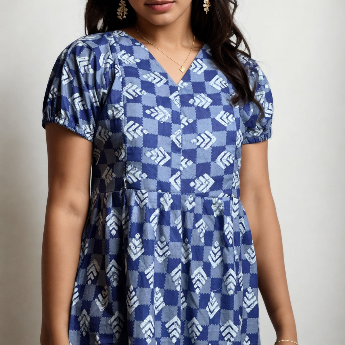 Frock Feeding Nighty, Free Size, Ankle Length, Tie-Up, Puff Sleeve Sleepwear in Softest Cotton Fabric (Bra Size 34"-38" | 50”-52″ length)