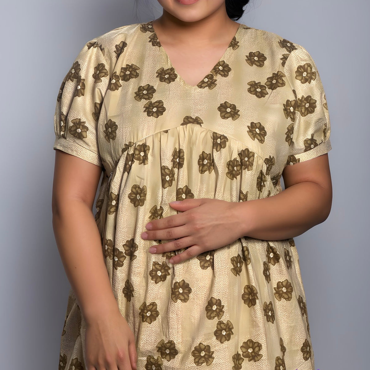 Feeding Frock Alia Cut, Free Size, Ankle Length, Tie-Up, Puff Sleeve Sleepwear in Softest Cotton Fabric (Bra Size 34"-38" | 50”-52″ length)
