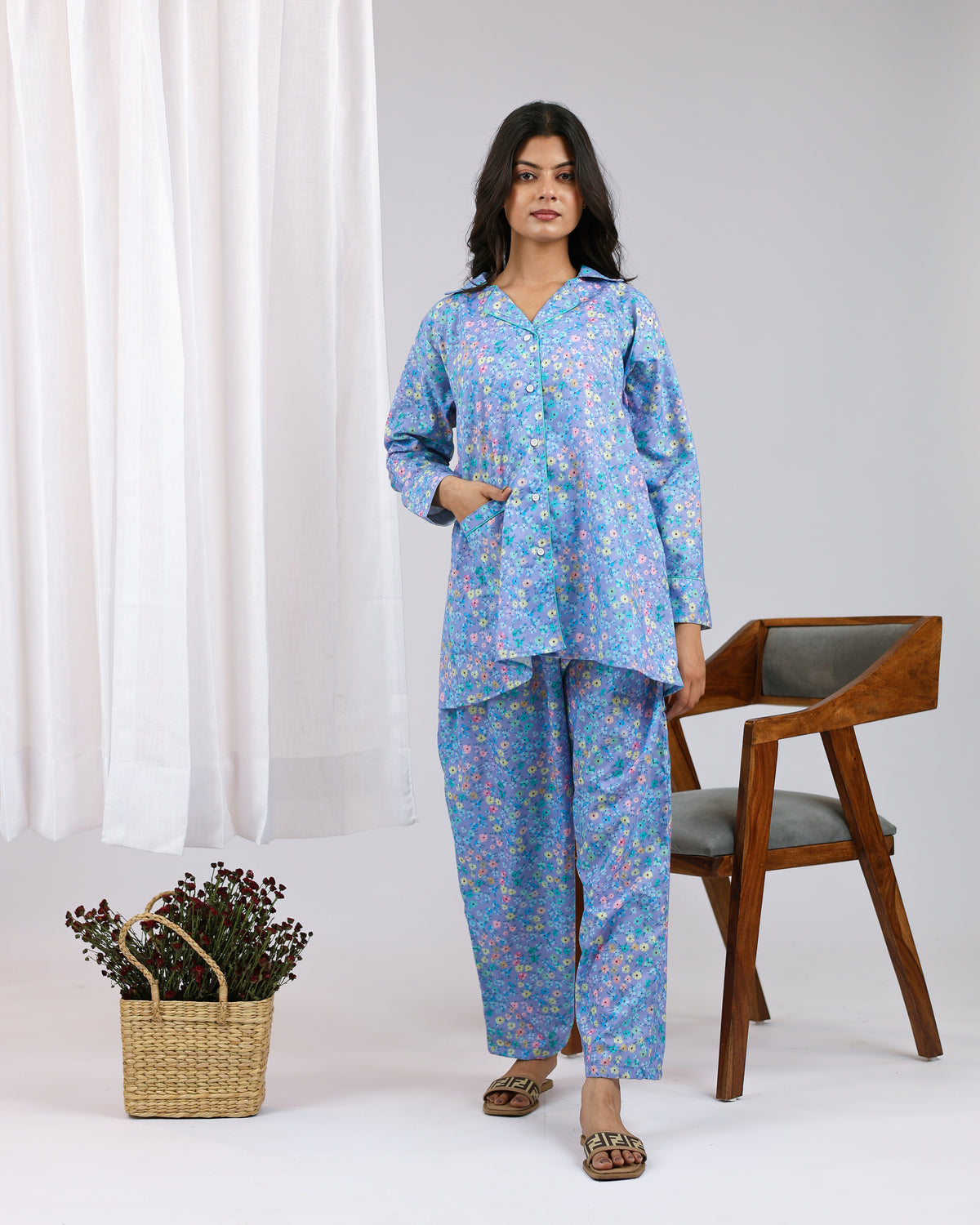Freesia | She Wardrobe Wildflower Premium Soft Cotton Pre-Post Maternity Pajama Set – Purple