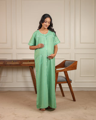 Eden | Premium Soft Cotton Button Down Polka Dot Nighty – Seafoam Green