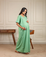 Eden | Premium Soft Cotton Button Down Polka Dot Nighty – Seafoam Green