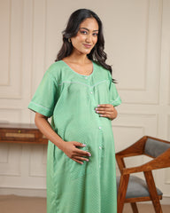 Eden | Premium Soft Cotton Button Down Polka Dot Nighty – Seafoam Green