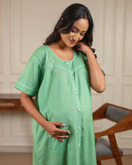 Eden | Premium Soft Cotton Button Down Polka Dot Nighty – Seafoam Green