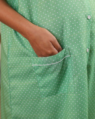 Eden | Premium Soft Cotton Button Down Polka Dot Nighty – Seafoam Green
