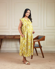 Willow | Yellow Floral Button-Down Maternity & Nursing Dress