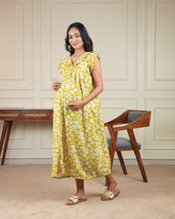 Willow | Yellow Floral Button-Down Maternity & Nursing Dress
