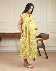 Willow | Yellow Floral Button-Down Maternity & Nursing Dress