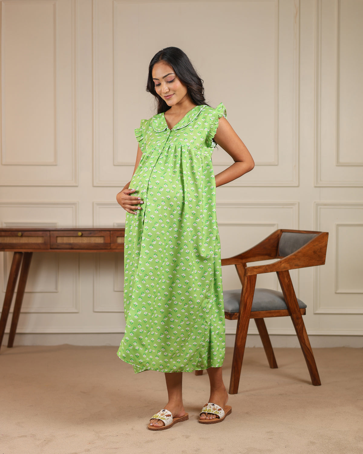 Meadow | Spring Green Floral Button-Down Maternity & Nursing Dress