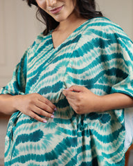 Vela | Teal Swirl Tie-Dye Premium Rayon Nursing Kaftan - Free Size