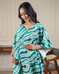 Vela | Teal Swirl Tie-Dye Premium Rayon Nursing Kaftan - Free Size
