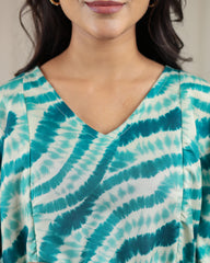 Vela | Teal Swirl Tie-Dye Premium Rayon Nursing Kaftan - Free Size