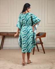 Vela | Teal Swirl Tie-Dye Premium Rayon Nursing Kaftan - Free Size