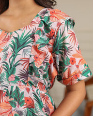 Eden | Tropical Leaf Print Premium Cambric Cotton Nursing & Maternity Maxi Dress - Free Size