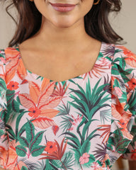 Eden | Tropical Leaf Print Premium Cambric Cotton Nursing & Maternity Maxi Dress - Free Size