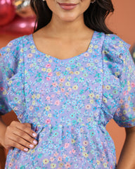 Iris | Lavender Floral Bloom Premium Cambric Cotton Nursing & Maternity Maxi Dress - Free Size