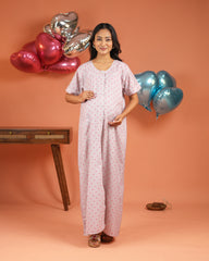 Amour | Premium Soft Cotton Button Down Heart-Print Nighty – Lilac Grey