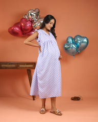 Lila | Lavender Gingham Check Button-Down Maternity & Nursing Dress