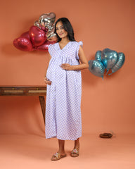 Lila | Lavender Gingham Check Button-Down Maternity & Nursing Dress