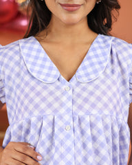 Lila | Lavender Gingham Check Button-Down Maternity & Nursing Dress