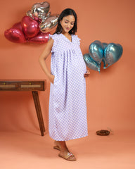Lila | Lavender Gingham Check Button-Down Maternity & Nursing Dress