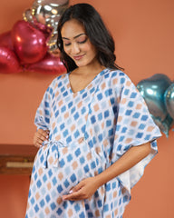 Kaya | Blue Ikat Diamond Print Premium Rayon Nursing Kaftan - Free Size