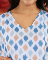 Kaya | Blue Ikat Diamond Print Premium Rayon Nursing Kaftan - Free Size