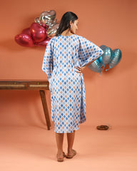 Kaya | Blue Ikat Diamond Print Premium Rayon Nursing Kaftan - Free Size