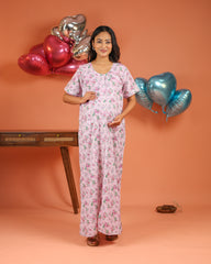 Flora | Premium Soft Cotton Button Down Floral Striped Nighty – Pink Bloom