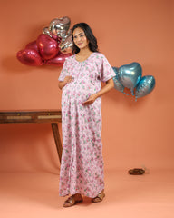 Flora | Premium Soft Cotton Button Down Floral Striped Nighty – Pink Bloom