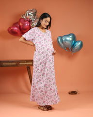 Flora | Premium Soft Cotton Button Down Floral Striped Nighty – Pink Bloom