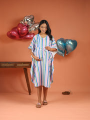 Sola | Multi-Color Pastel Stripe Premium Rayon Nursing Kaftan - Free Size