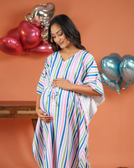 Sola | Multi-Color Pastel Stripe Premium Rayon Nursing Kaftan - Free Size