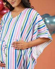 Sola | Multi-Color Pastel Stripe Premium Rayon Nursing Kaftan - Free Size