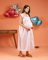 Amora | Sweetheart Grid Print Button-Down Maternity & Nursing Dress