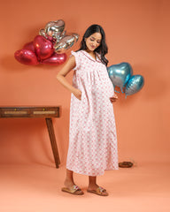 Amora | Sweetheart Grid Print Button-Down Maternity & Nursing Dress