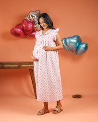 Amora | Sweetheart Grid Print Button-Down Maternity & Nursing Dress