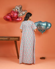 Bella | She Wardrobe Lace Yoke Premium Cotton Maternity & Nursing Gown – White & Red Floral