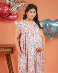 Palma | Tropical Tree Print Button-Down Maternity & Nursing Dress