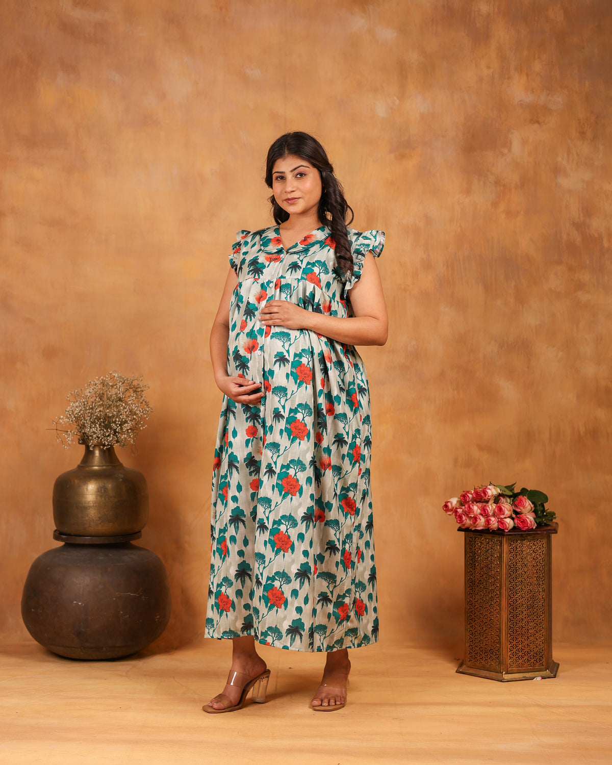 Flora | Multi-Color Garden Floral Button-Down Maternity & Nursing Dress