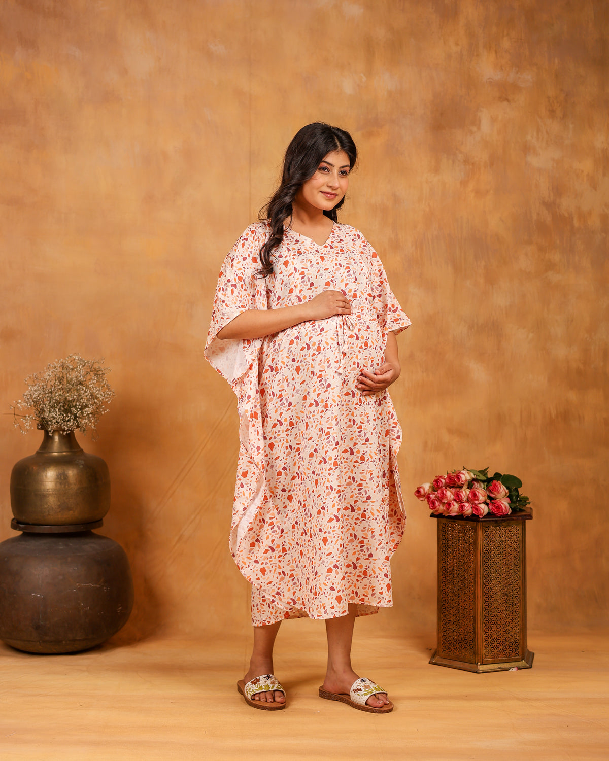 Nora | Emerald Palm Frond Premium Rayon Nursing Kaftan - Free Size