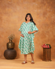 Muna | Peach Terrazzo Print Premium Rayon Nursing Kaftan - Free Size